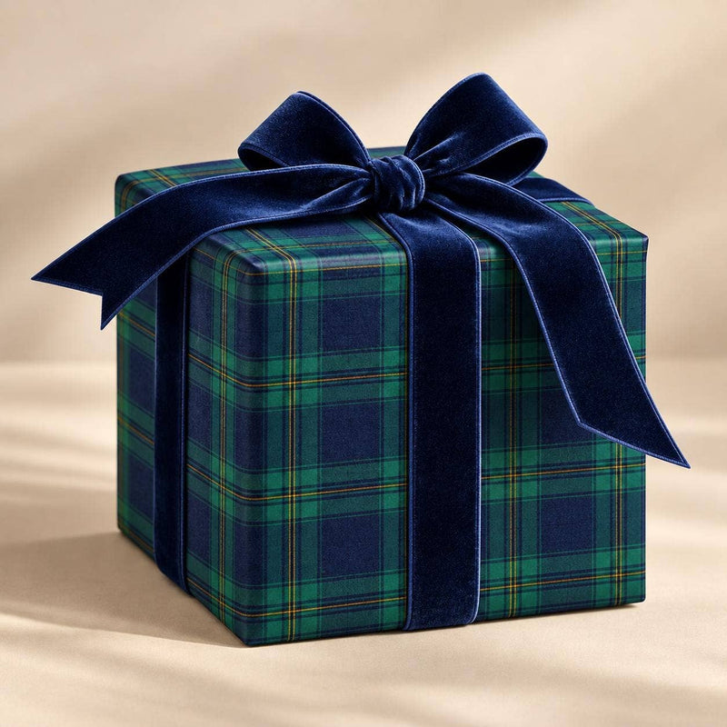 Navy & Green Tartan Plaid Christmas Wrapping Paper – 15 ft Roll