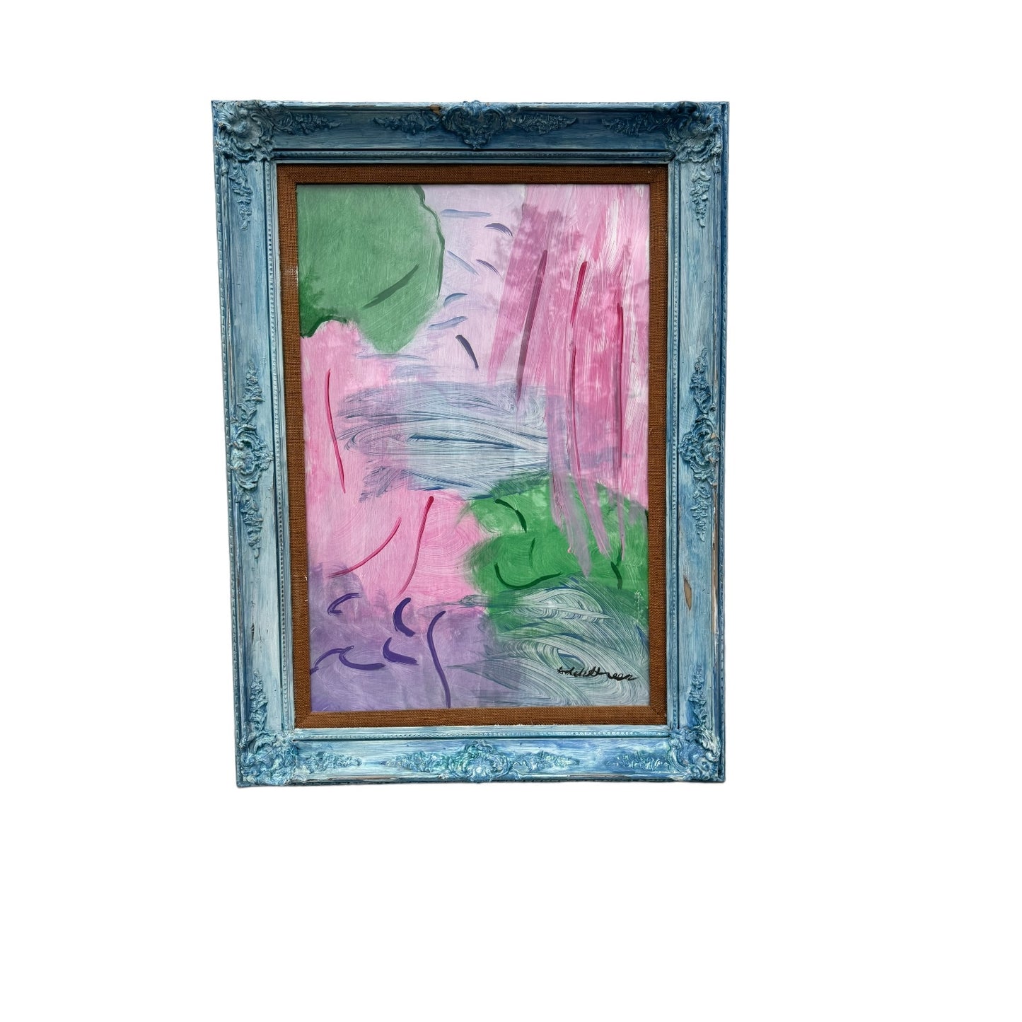 Abstract Pastel Painting, Framed and Signed