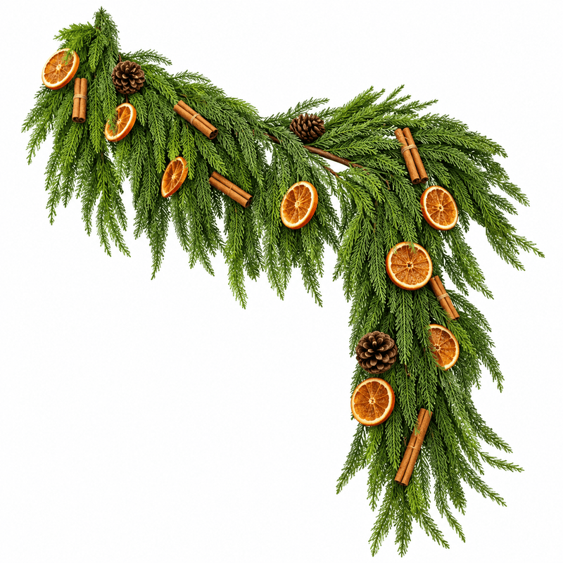 Dried Orange & Cinnamon Norfolk Pine Garland – 6 ft