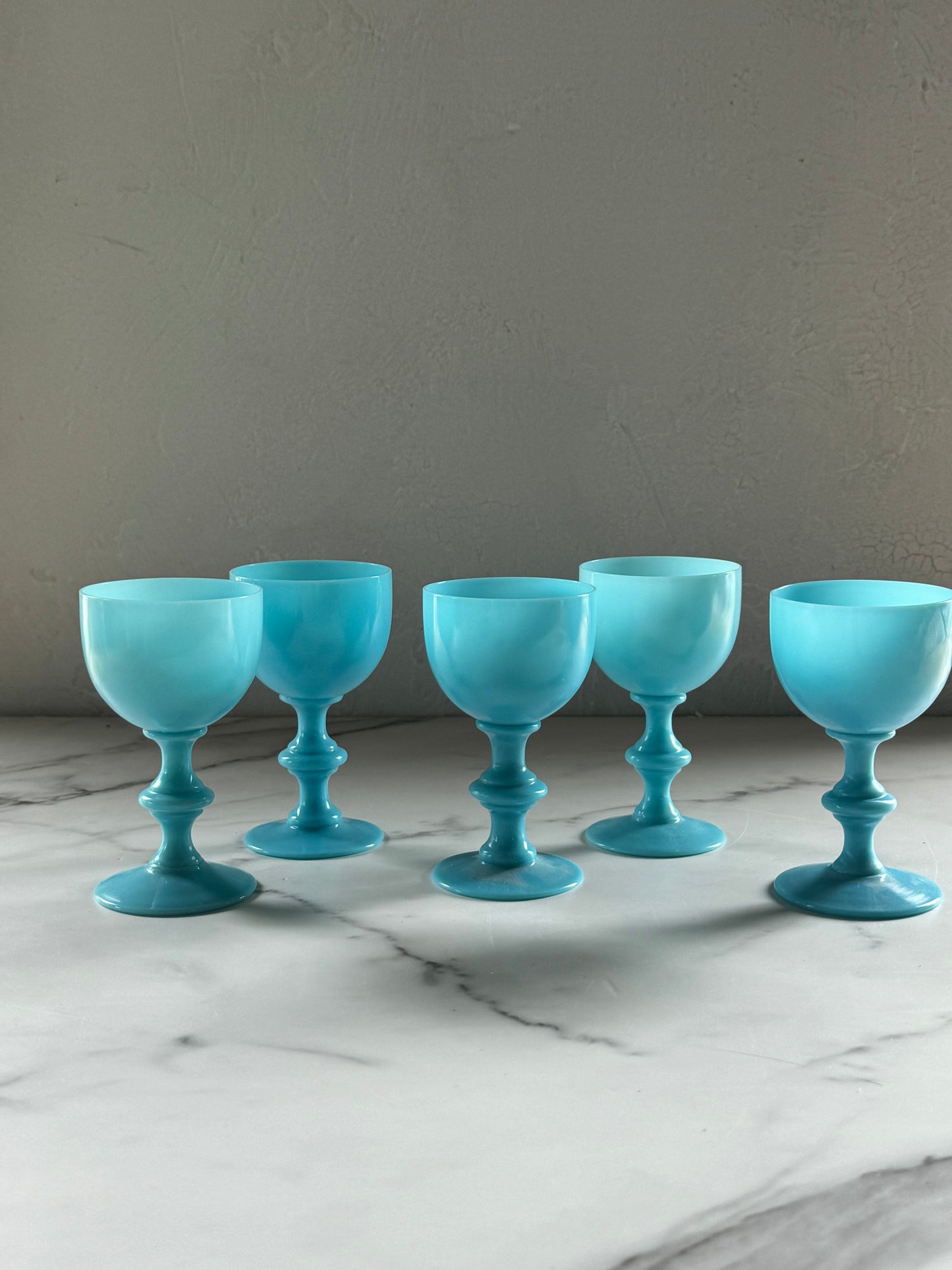 Vintage Portieux Vallerysthal Blue Opaline Glass Goblets - Curated Home Decor