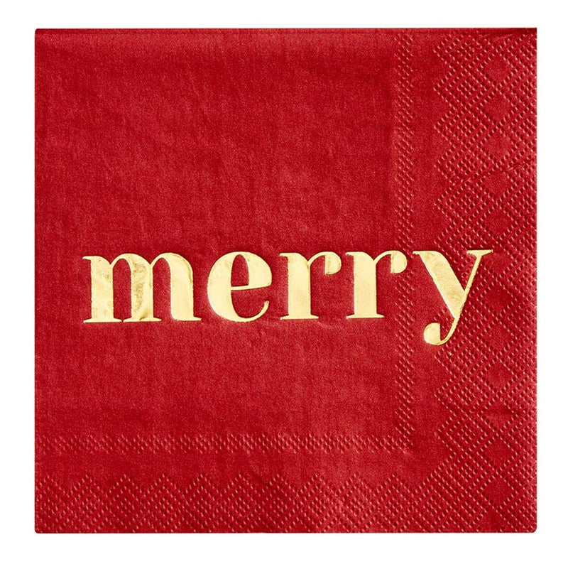 Merry Red Gold Foil Cocktail Napkins, Pack of 20