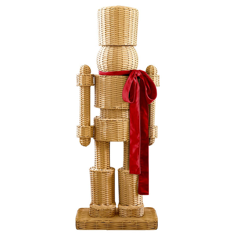 48-Inch All-Weather Rattan Nutcracker with Red Velvet Bow