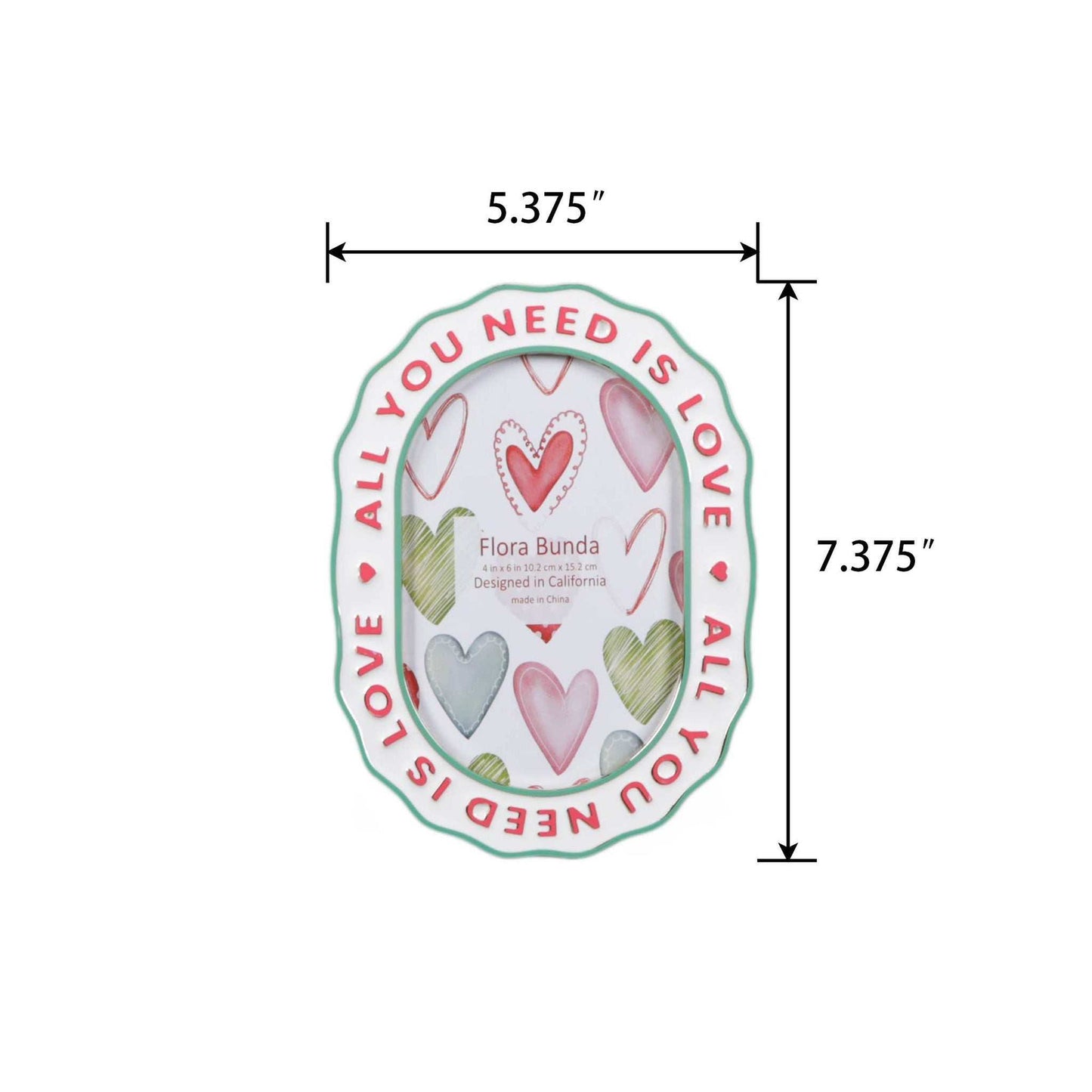 
                  
                    Ceramic heart photo frame with "All You Need Is Love" raised lettering and colorful watercolor heart accents
                  
                