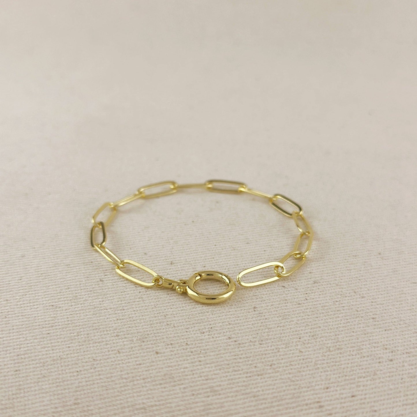18k Gold Filled Paperclip Chain With Round Clicker Clasp Bracelet: 7 inches - Curated Home Decor