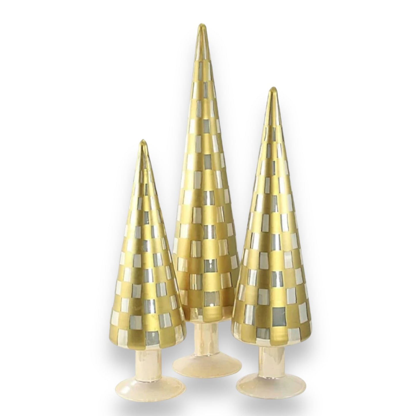 Checkered Gold Glass Tree Set of 3 - Curated Home Decor