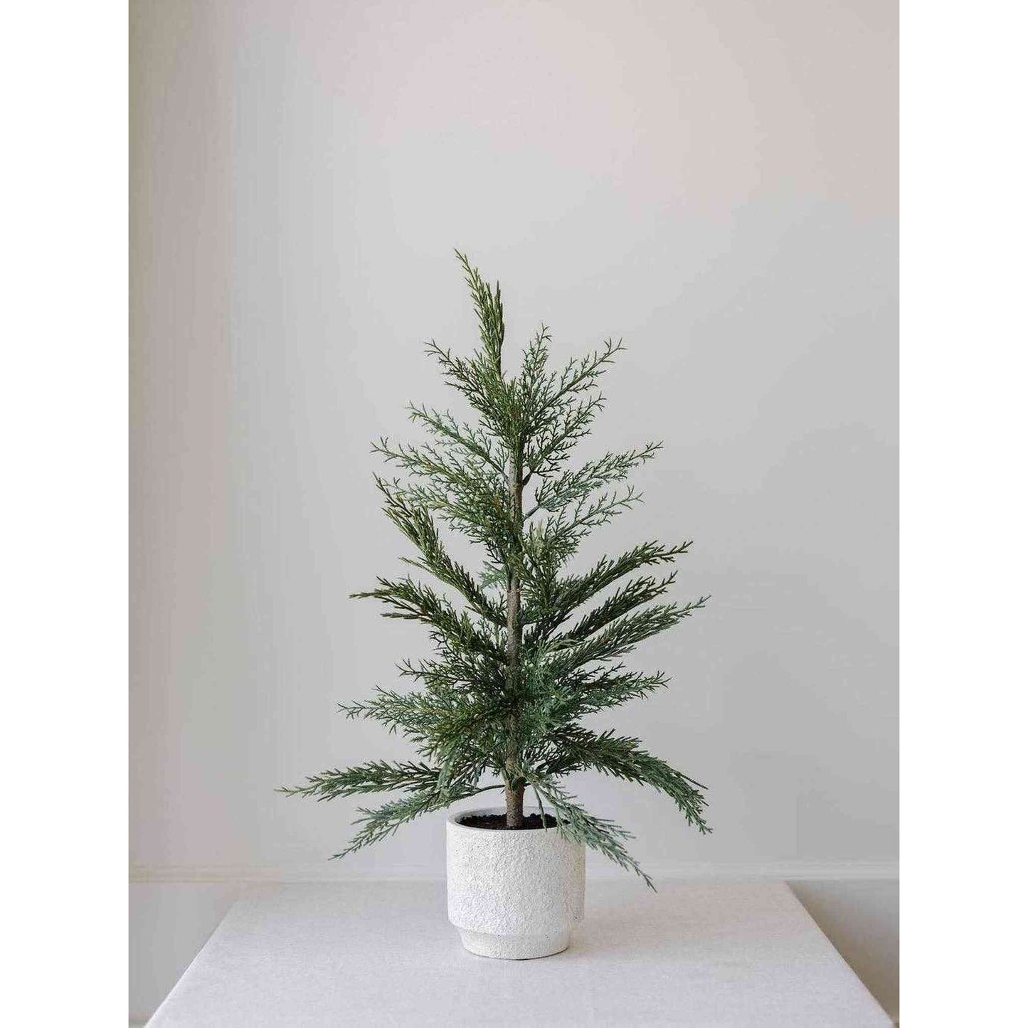 36-inch artificial cedar tree in cream pot with realistic green foliage for home decor