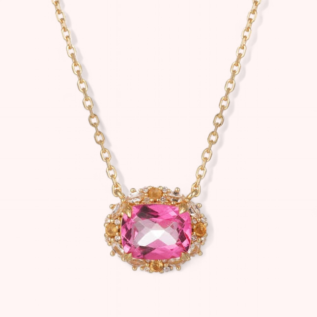 Vivian Grace Jewelry - The Poppy Necklace - Pink Topaz and Citrine: Gold - Curated Home Decor