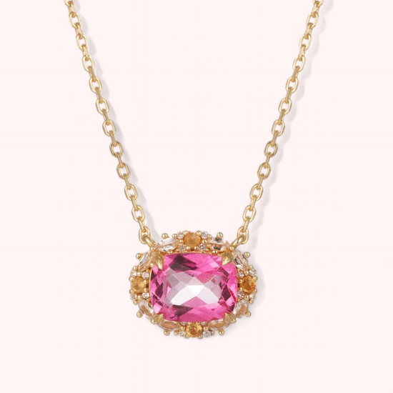 Vivian Grace Jewelry - The Poppy Necklace - Pink Topaz and Citrine: Gold - Curated Home Decor