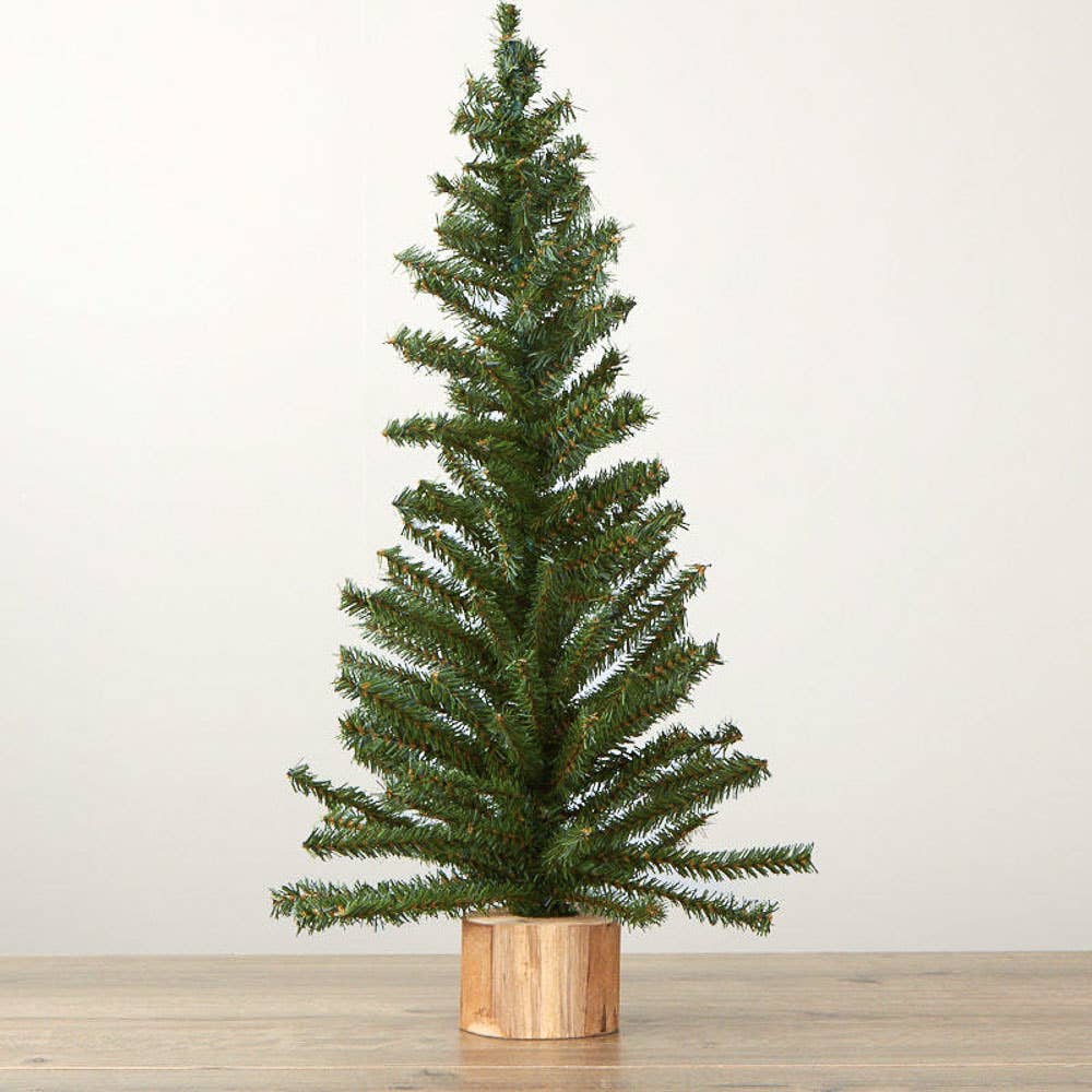 24" Mini Artificial Canadian Pine Tree w/ Wood Base - Curated Home Decor