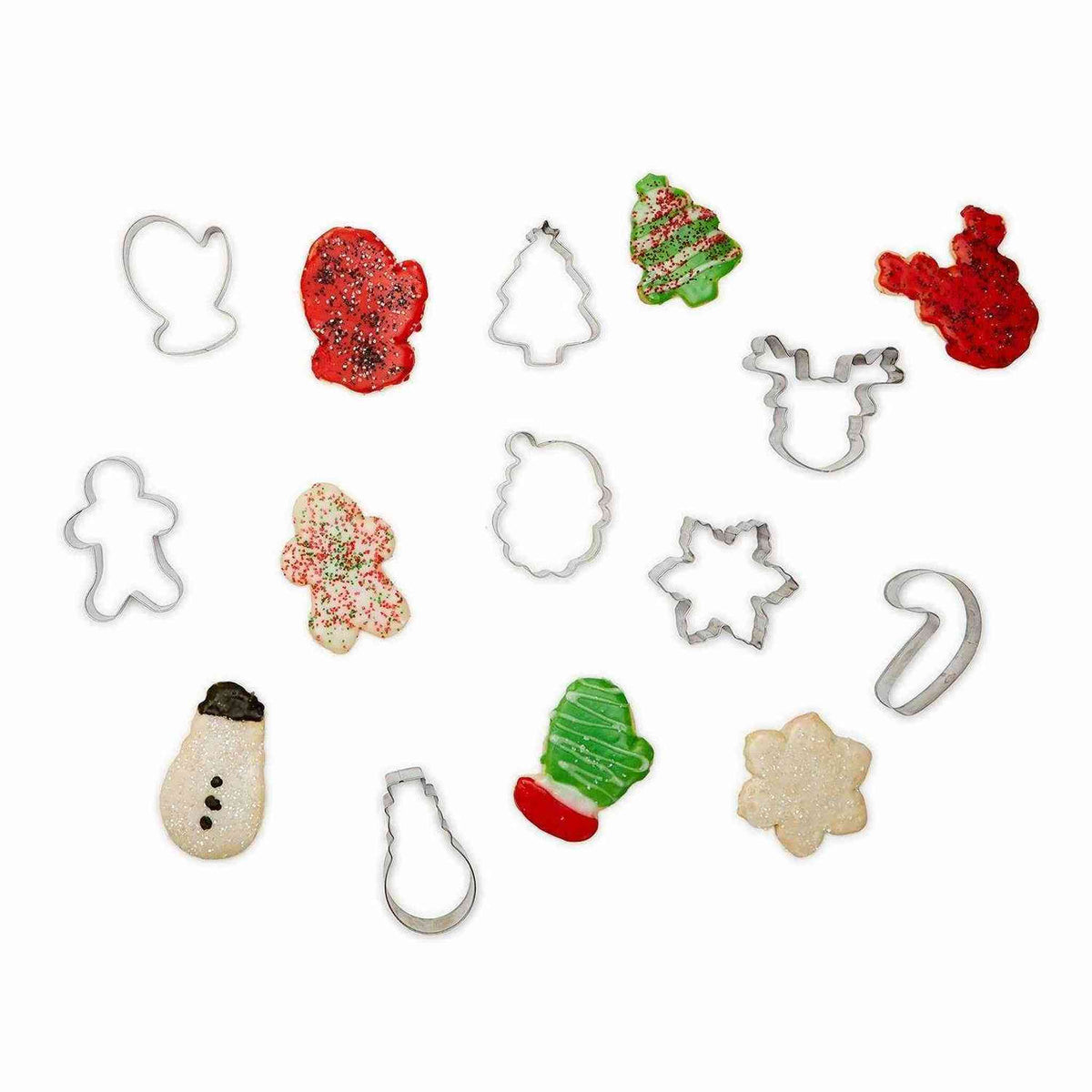 
                  
                    Christmas Baking Set with 8 stainless steel holiday cookie cutters and decorated cookies
                  
                