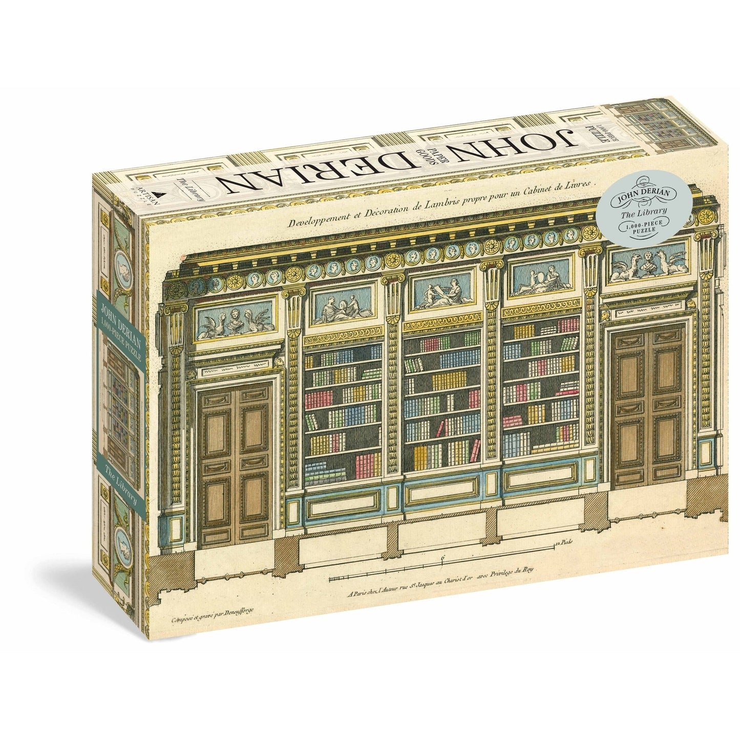 John Derian Paper Goods The Library 1000-piece jigsaw puzzle with 19th-century artwork and full-color interlocking pieces