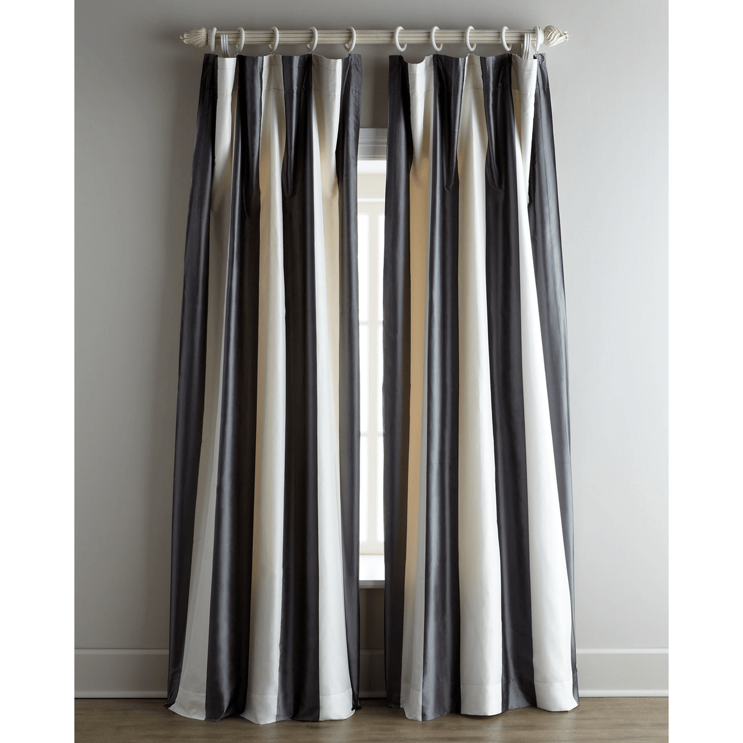 100% Silk Hampton Grey Stripped Drapes /120L - Curated Home Decor