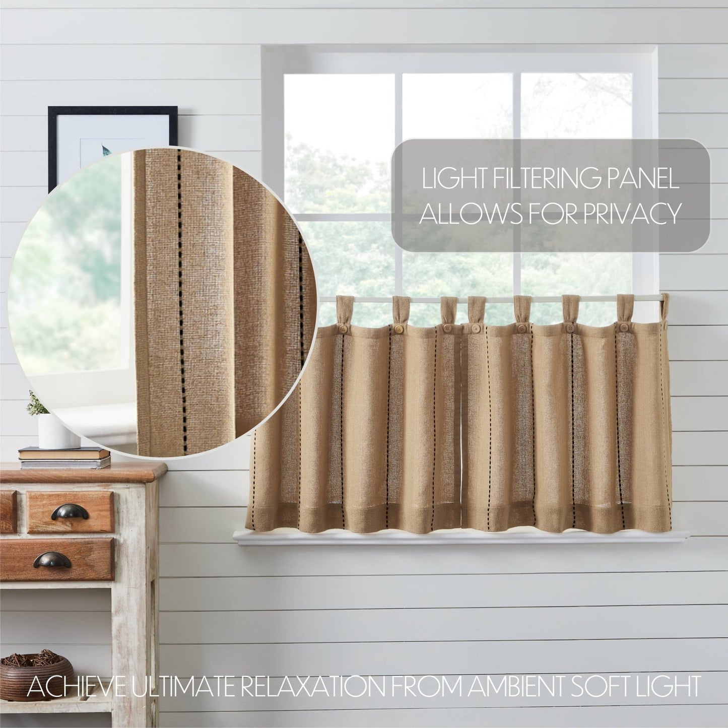 
                  
                    Stitched Burlap Natural Café Tier Curtains – Set of 2, 36"W x 24"L - Curated Home Decor
                  
                