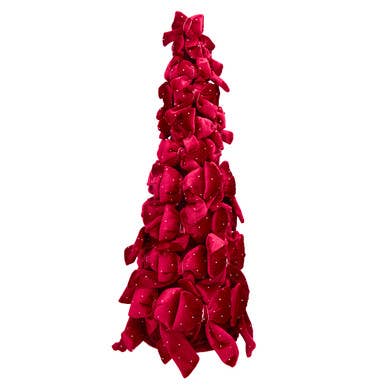 19.6" Burgundy Bow Tree With Diamond Gemstones - Curated Home Decor