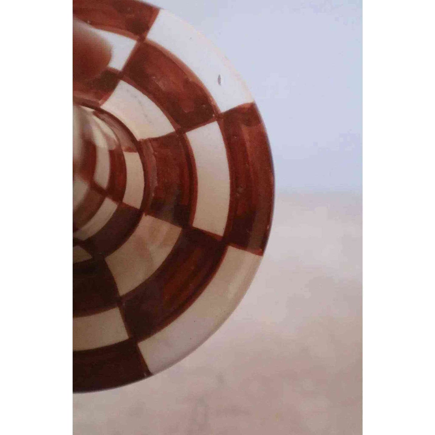 
                  
                    Handmade Ceramic Candle Holders in Brown and White Checkered Design - Curated Home Decor
                  
                