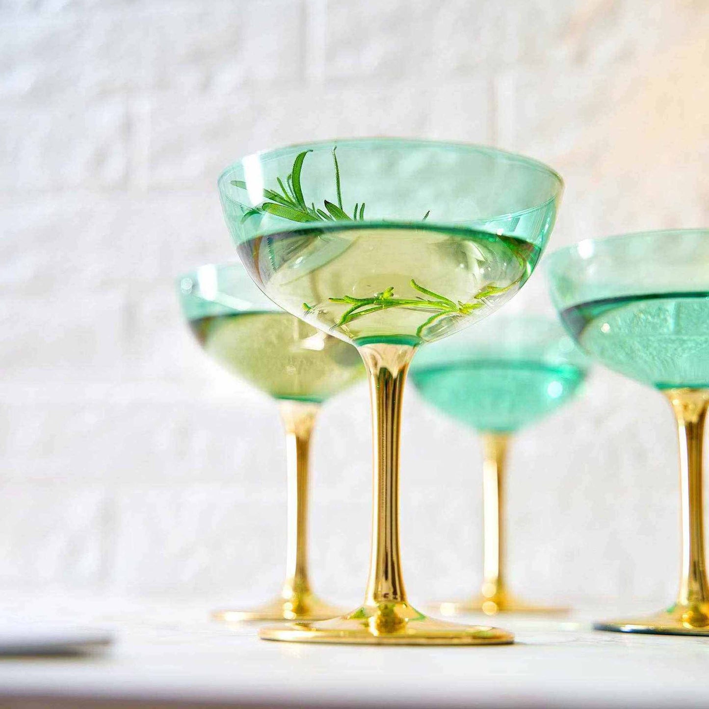 
                  
                    Gold & Green Coupe Art Deco Glasses, Gold | Set of 4 - Curated Home Decor
                  
                