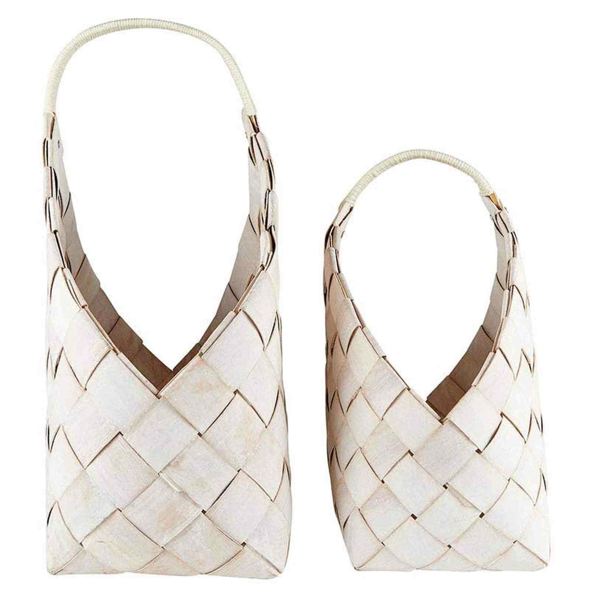 
                  
                    Set of 2 nested wood fiber baskets in warm white, handcrafted from fir wood fiber and cotton, perfect for storage and decor
                  
                