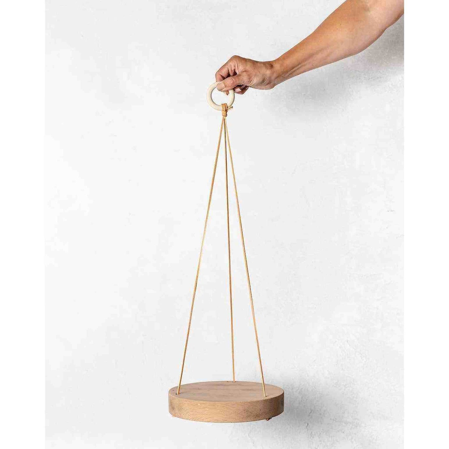 
                  
                    Reclaimed White Oak Round Plant Hanger with Leather Straps - Curated Home Decor
                  
                