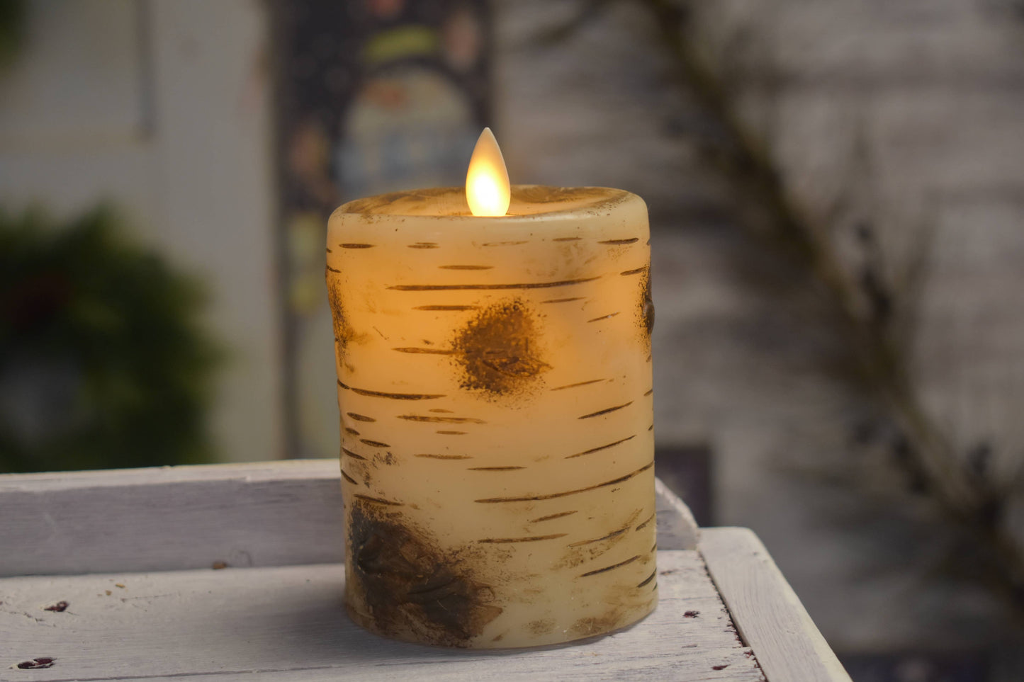 Birch Pillar Candle Moving Flame- Short - Curated Home Decor