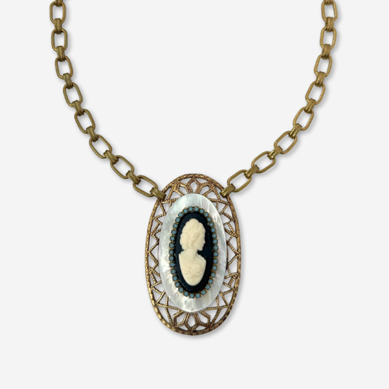 Mother of Pearl Refashioned Vintage Cameo Pendant Necklace