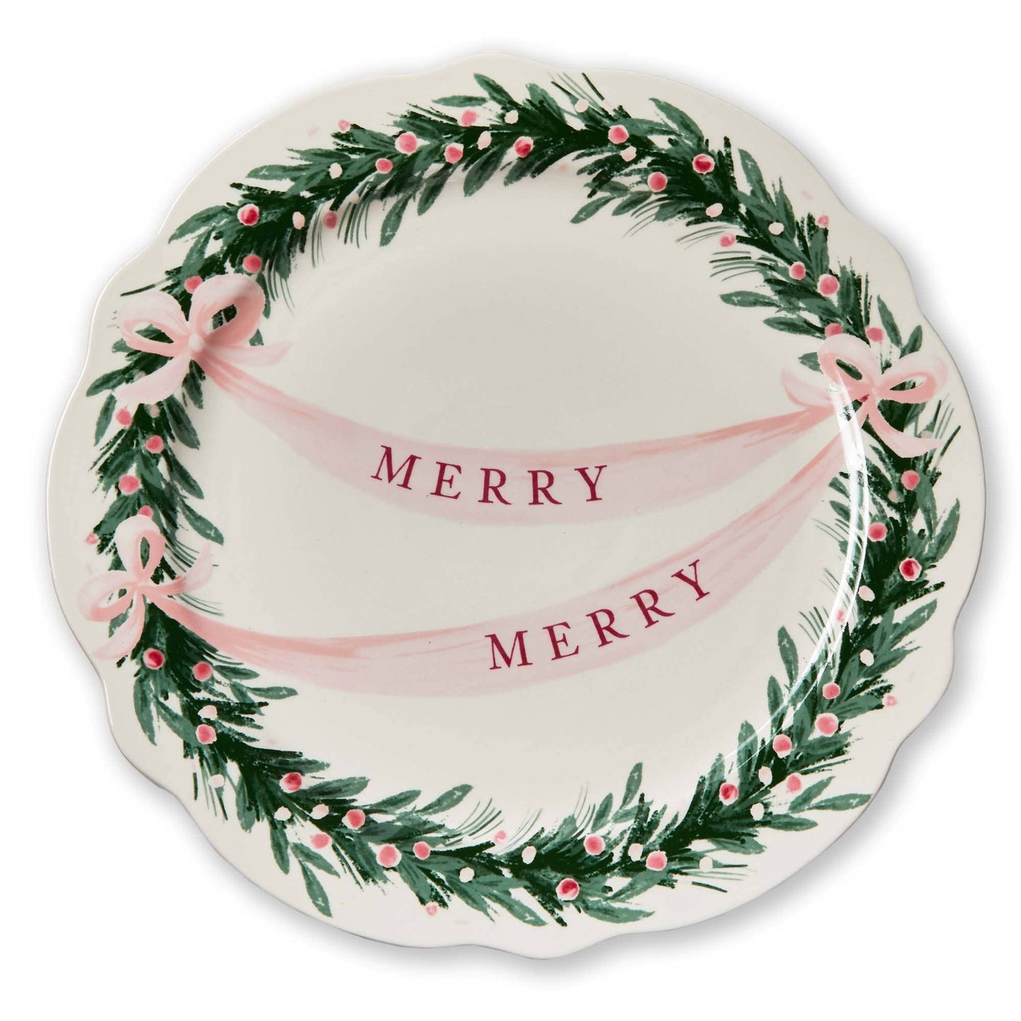 Christmas Very Merry Round Platter: Multi / Stoneware / Dishwasher safe. may get hot in microwave. - Curated Home Decor