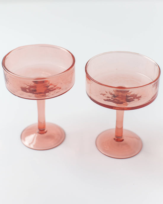 Creative Women - Handblown Hammered Coupe Cocktail Glass Pair: Blush - Curated Home Decor