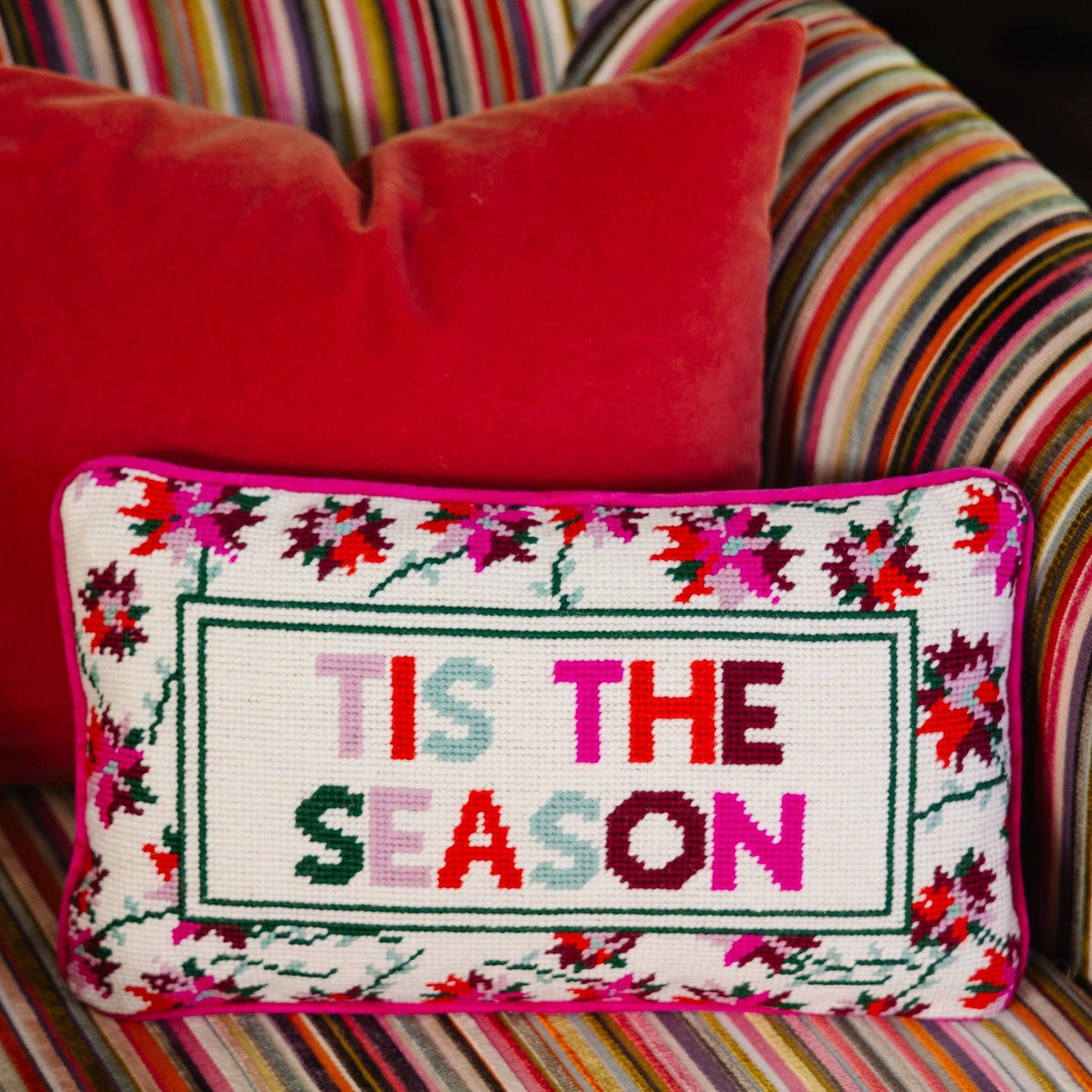 Tis The Season Needlepoint Pillow - Curated Home Decor