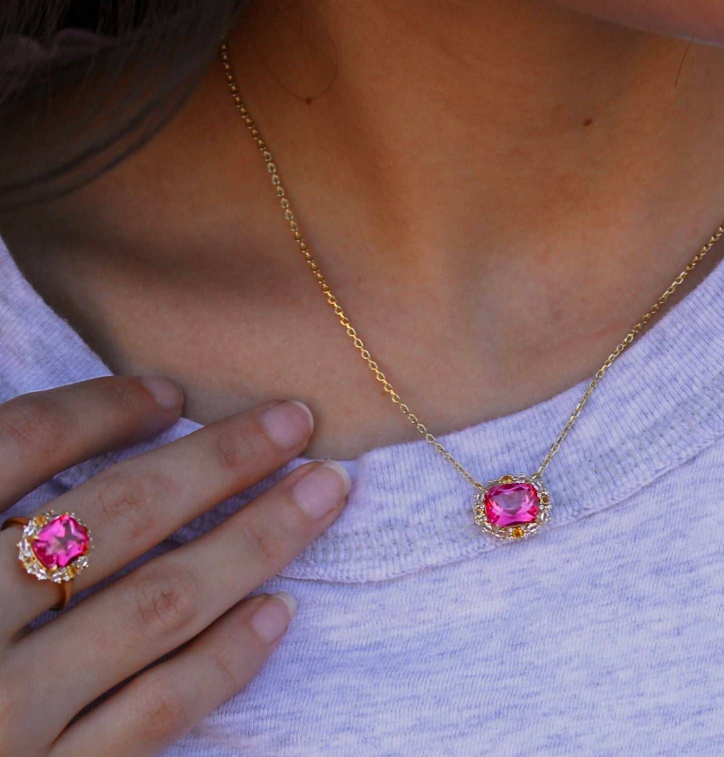 Vivian Grace Jewelry - The Poppy Necklace - Pink Topaz and Citrine: Gold - Curated Home Decor