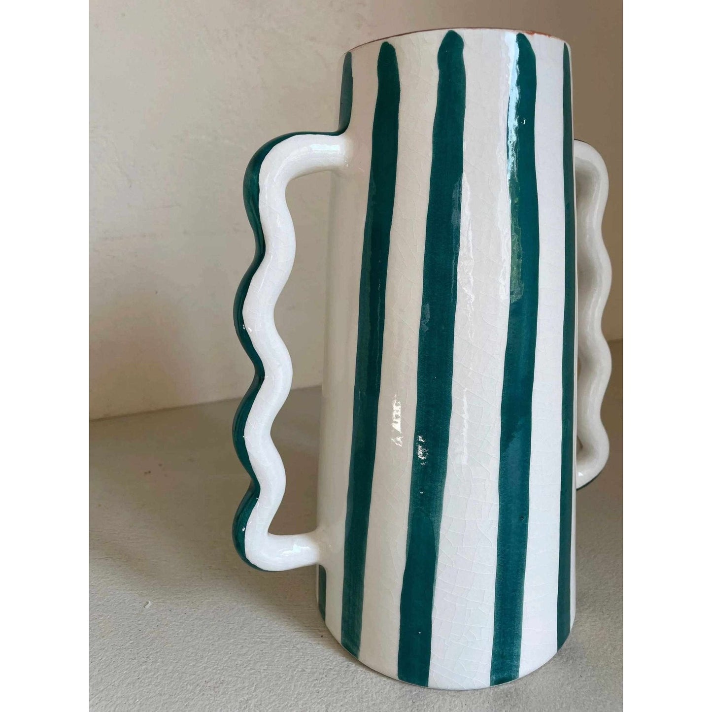 
                  
                    Fir Green and White Striped Abstract Ceramic Vase - Curated Home Decor
                  
                
