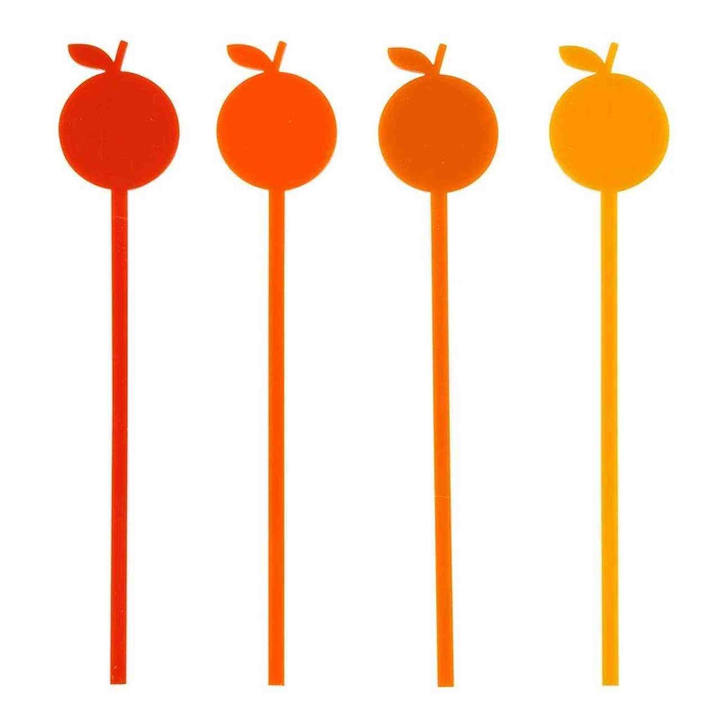 Acrylic orange stir sticks with multi-colored shades for cocktails and parties