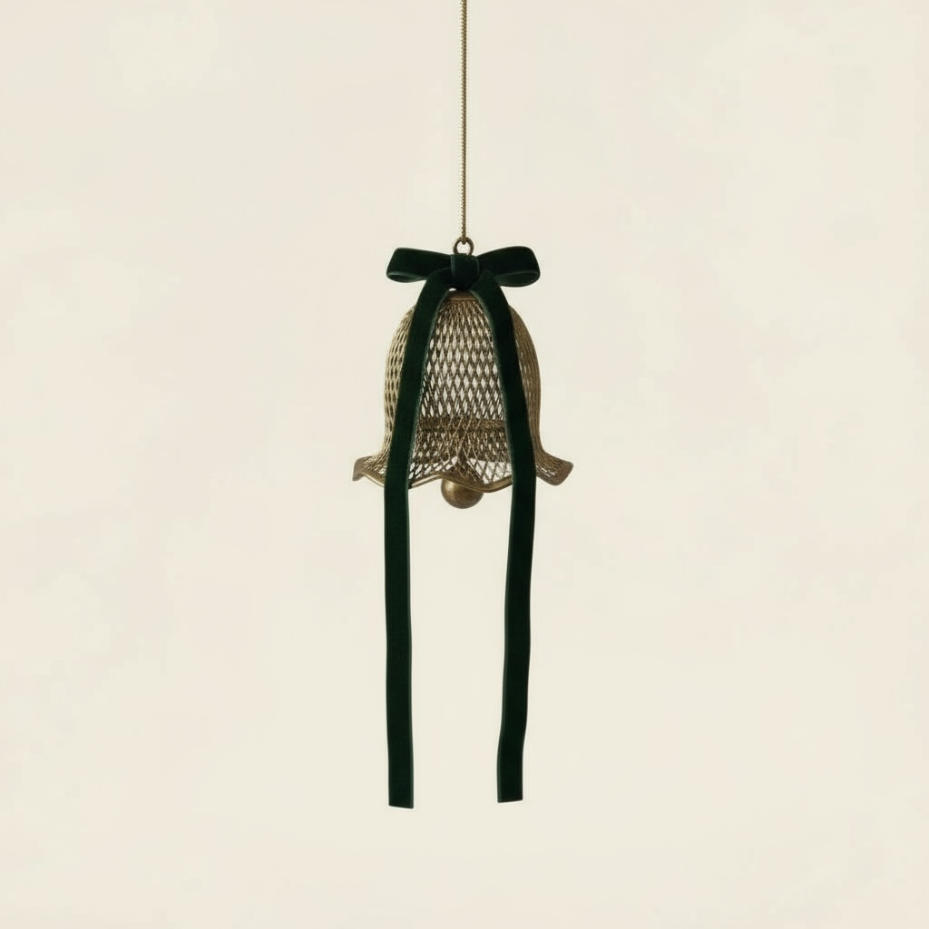 Vintage gold bell hanging with black ribbon bow decoration