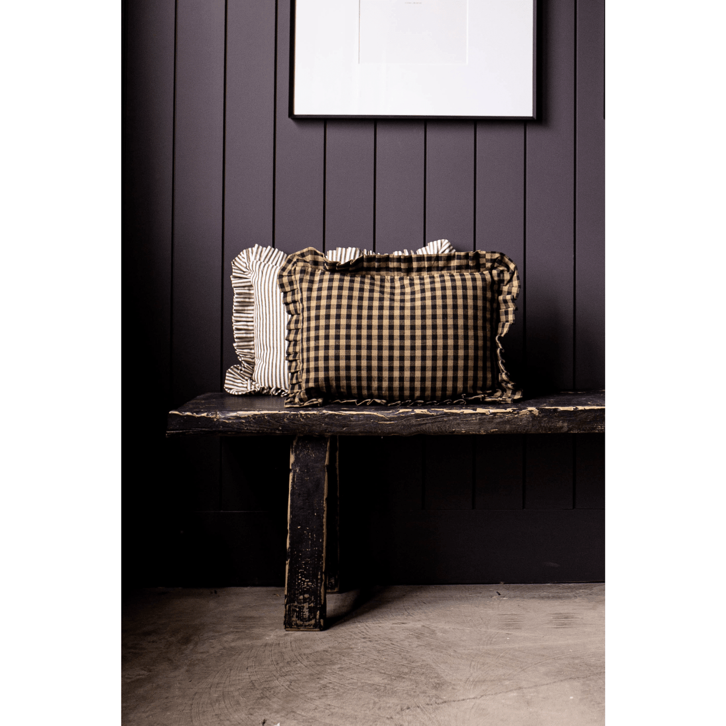 
                  
                    Ruffle Lumbar Pillow Cover Brown White Stripes: Pillow Cover & Insert - Curated Home Decor
                  
                