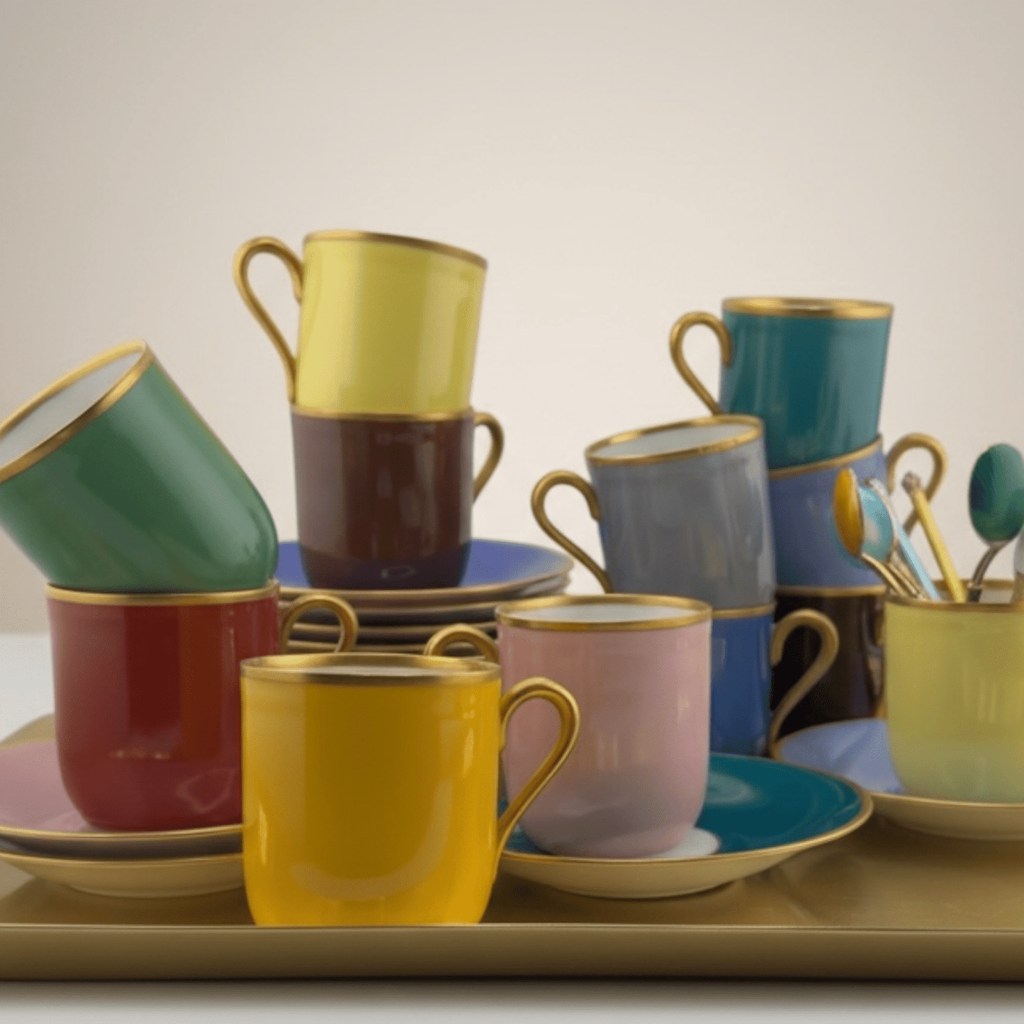 
                  
                    Danish Porcelain Demitasse Colorful Cups & Saucers and Spoons Set - Curated Home Decor
                  
                