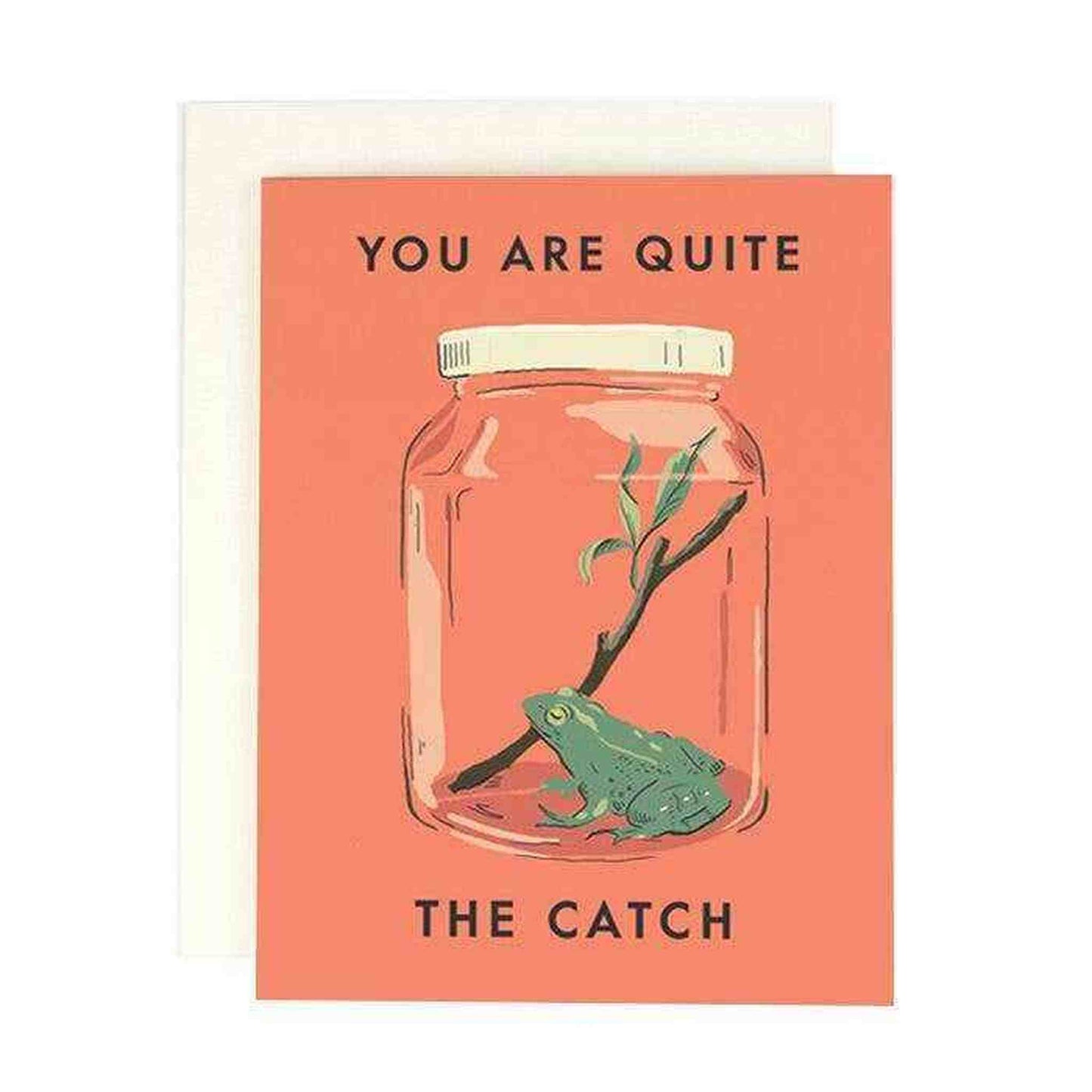 Quite the Catch Card with frog in jar illustration on warm white paper and coordinating envelope.