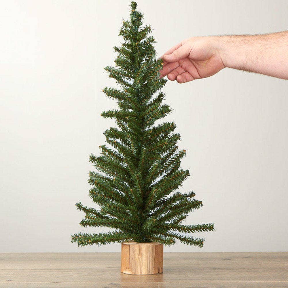 24" Mini Artificial Canadian Pine Tree w/ Wood Base - Curated Home Decor