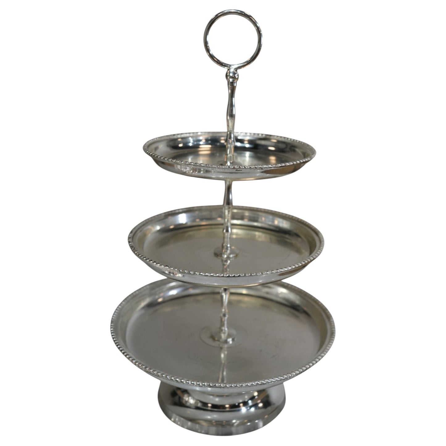 
                  
                    Vintage Silver Plate 3-Tier Tiered Serving Stand with Ring Handle - Curated Home Decor
                  
                