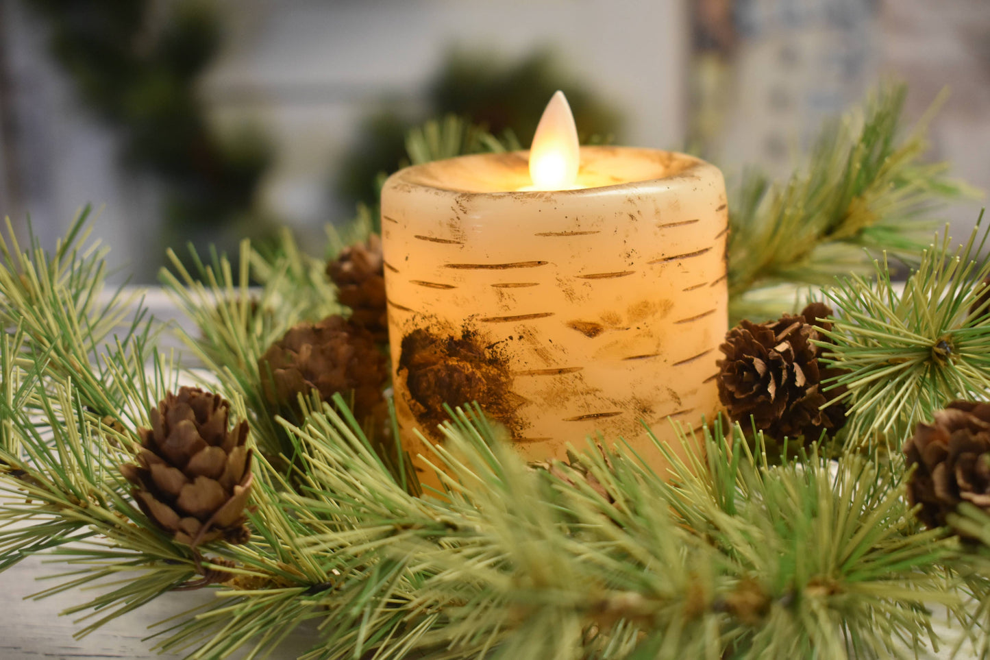 Birch Pillar Candle Moving Flame- Short - Curated Home Decor