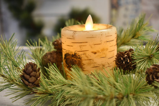 Birch Pillar Candle Moving Flame- Short - Curated Home Decor