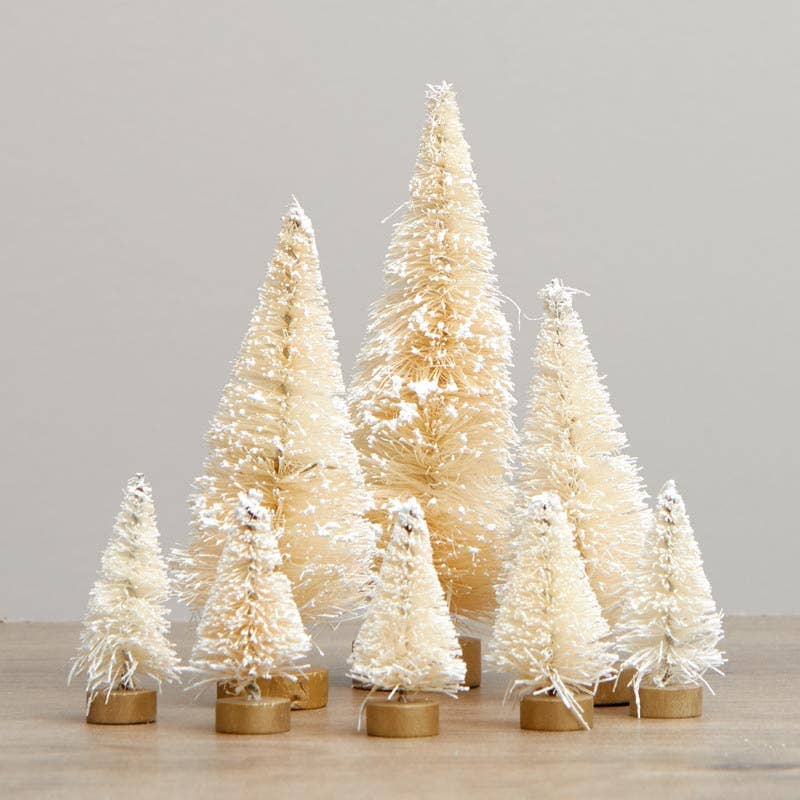 Frosted Cream Bottle Brush Trees Set of 8 - Curated Home Decor