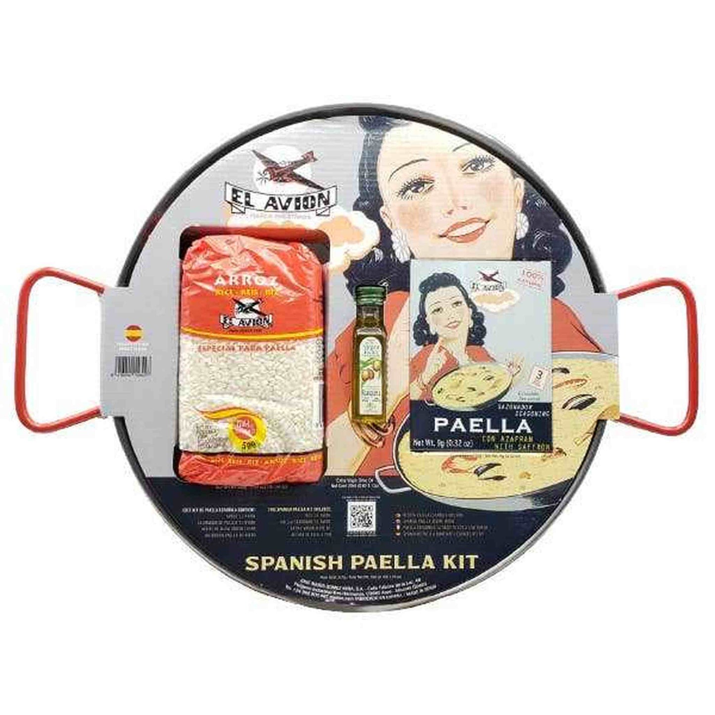 El Avion Spanish Paella Kit with pan, rice, seasoning, and olive oil for authentic paella preparation