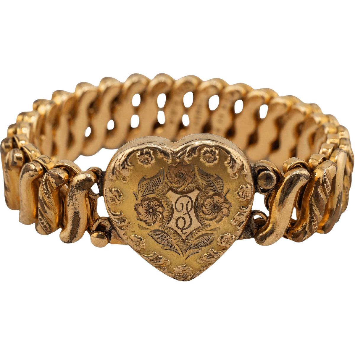 1940s WWII Gold-Filled Sweetheart Bracelet – Engraved Heart Monogram - Curated Home Decor