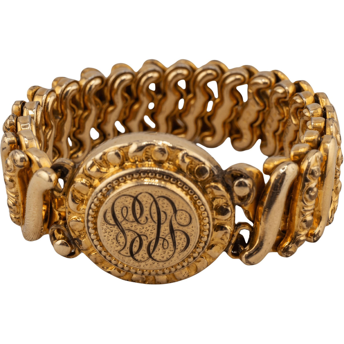 1940s WWII Gold-Filled Sweetheart Bracelet – Etched Oval Monogram Plaque - Curated Home Decor