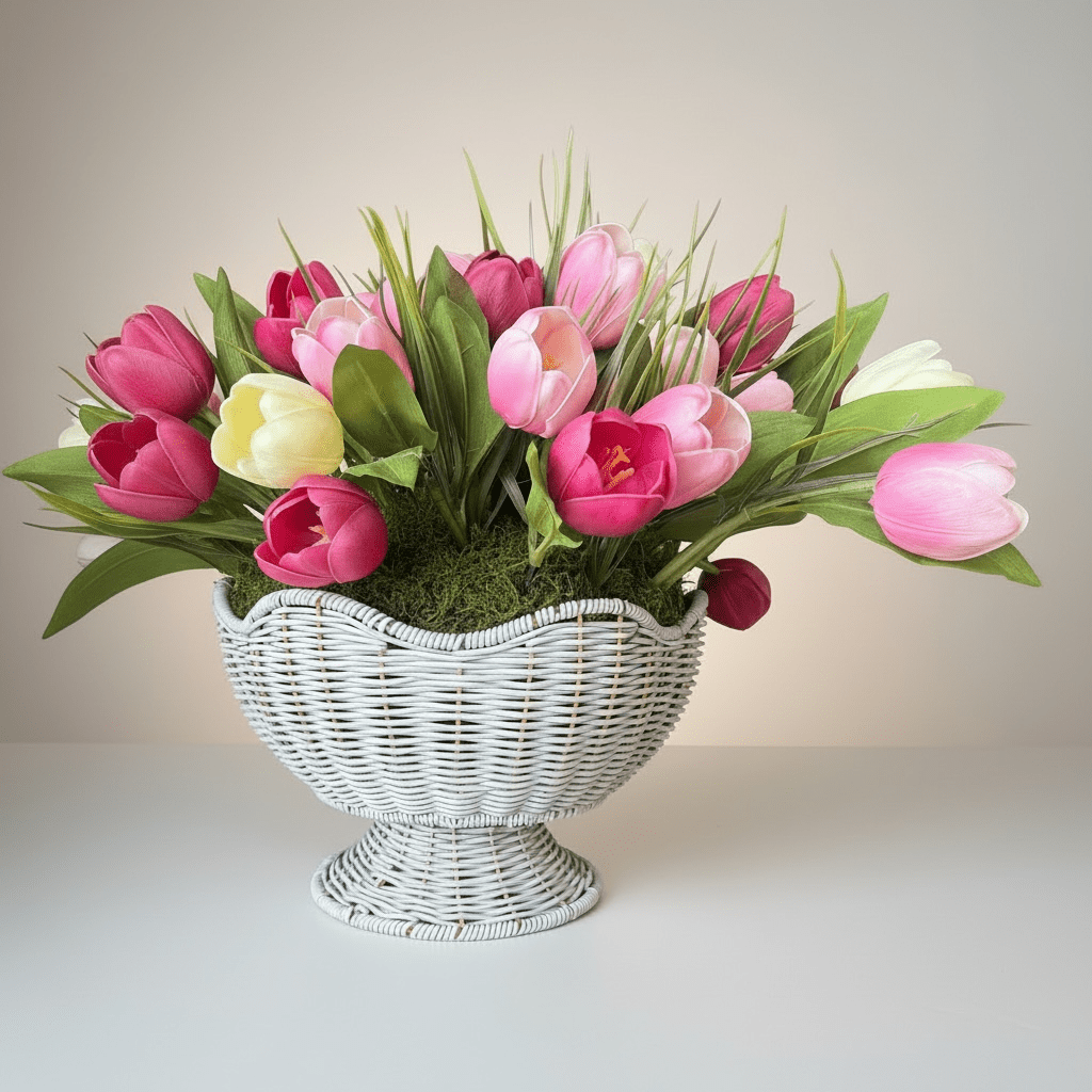 
                  
                    Faux Floral Centerpiece Spring Tulip Arrangement Neutral Floral Decor Real Touch Flowers - Curated Home Decor
                  
                