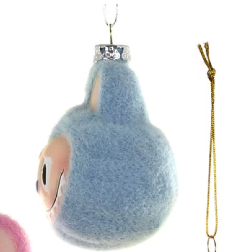Santa's Sweet Shoppe 3-inch blue glass fuzzy monster face Christmas ornament