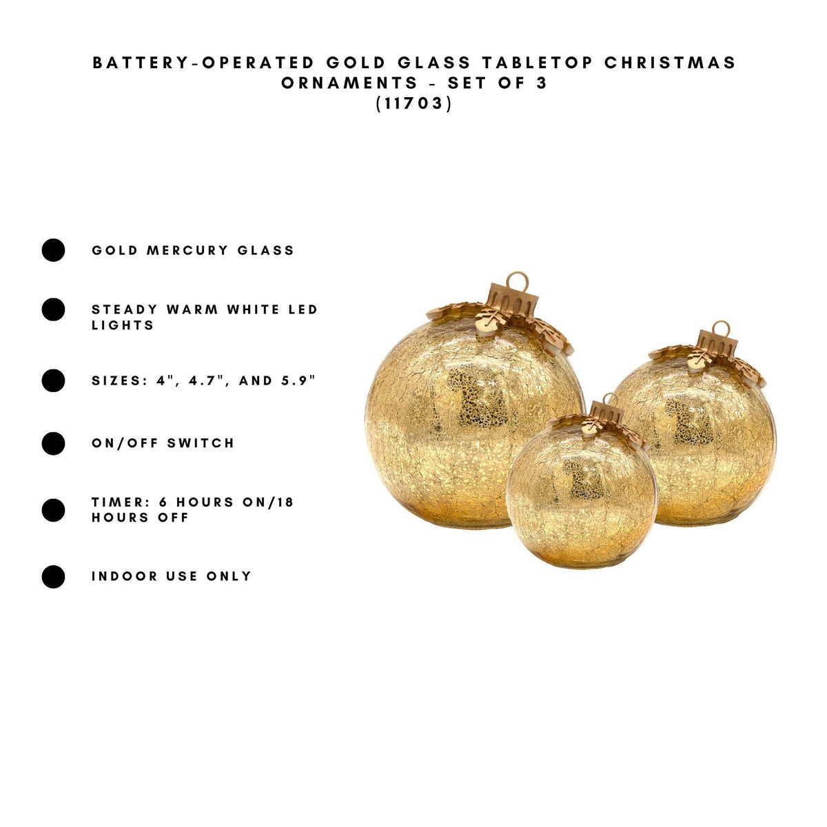 
                  
                    Battery-Operated Glass Tabletop Ornaments, Gold, Set of 3 - Curated Home Decor
                  
                