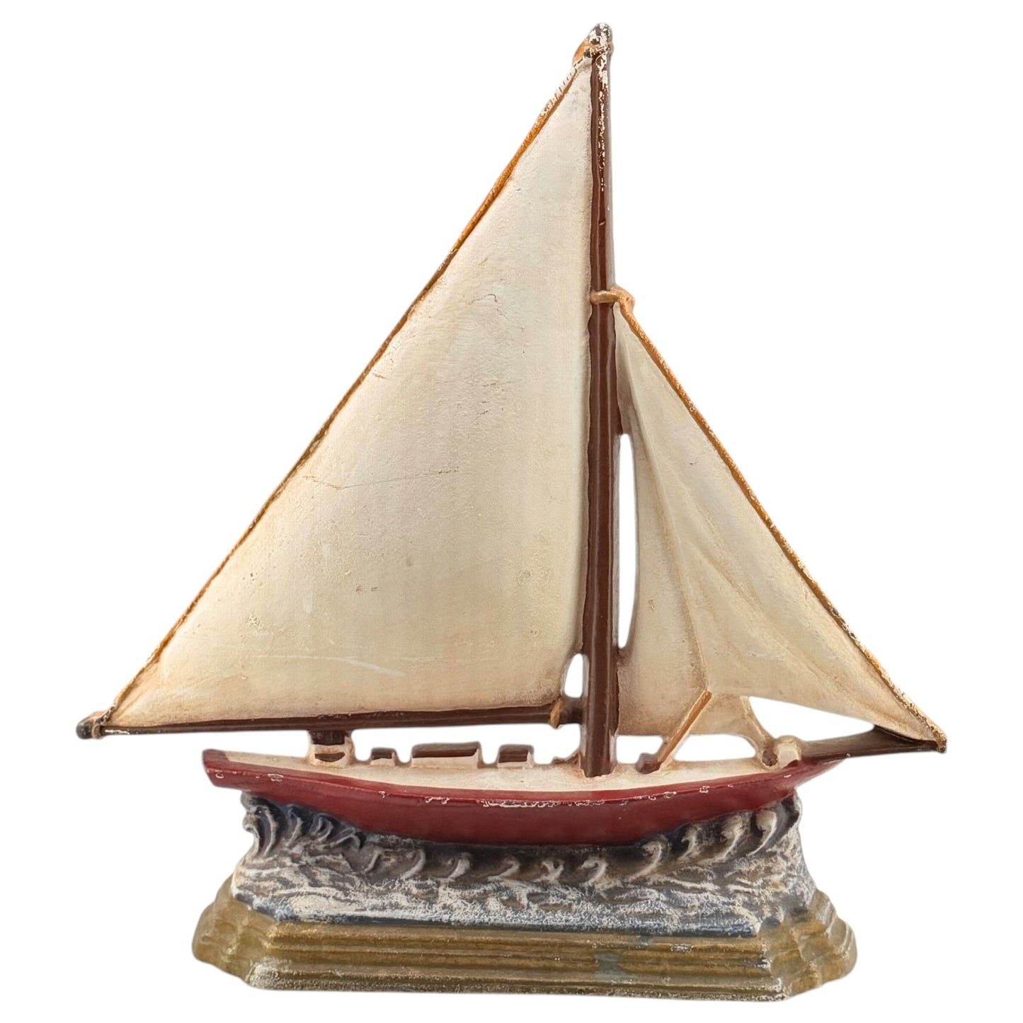 Vintage Cast Iron Sailboat Doorstop on Wave Base - Curated Home Decor