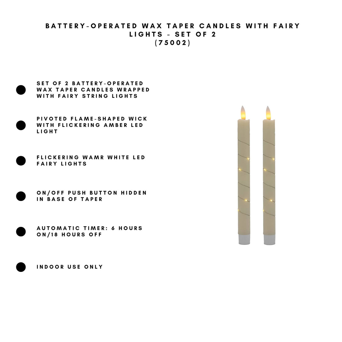 
                  
                    Battery-Operated Wax Taper Candles with Fairy Lights, Set of 2 - Curated Home Decor
                  
                