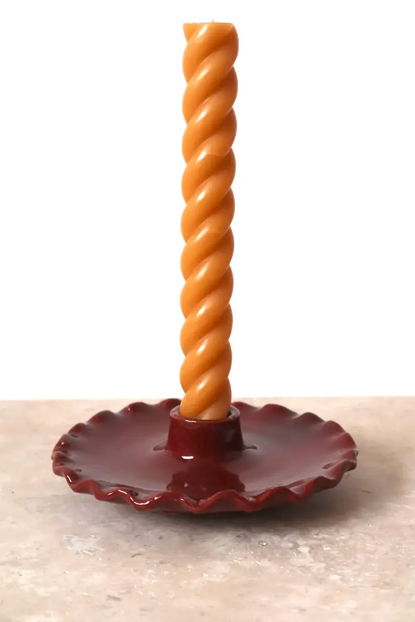 Bordeaux Nénuphar Handmade Ceramic Candle Holder with Scalloped Plate - Curated Home Decor
