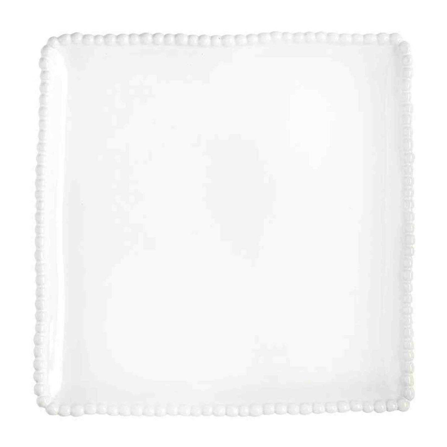 Ceramic beaded square platter with elegant rim for versatile serving