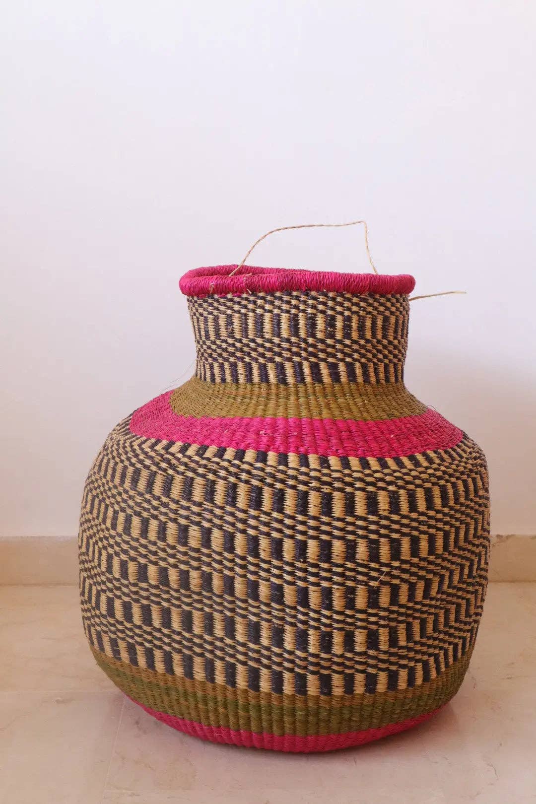 Pink Round African Decorative Basket Burkina Faso - Curated Home Decor